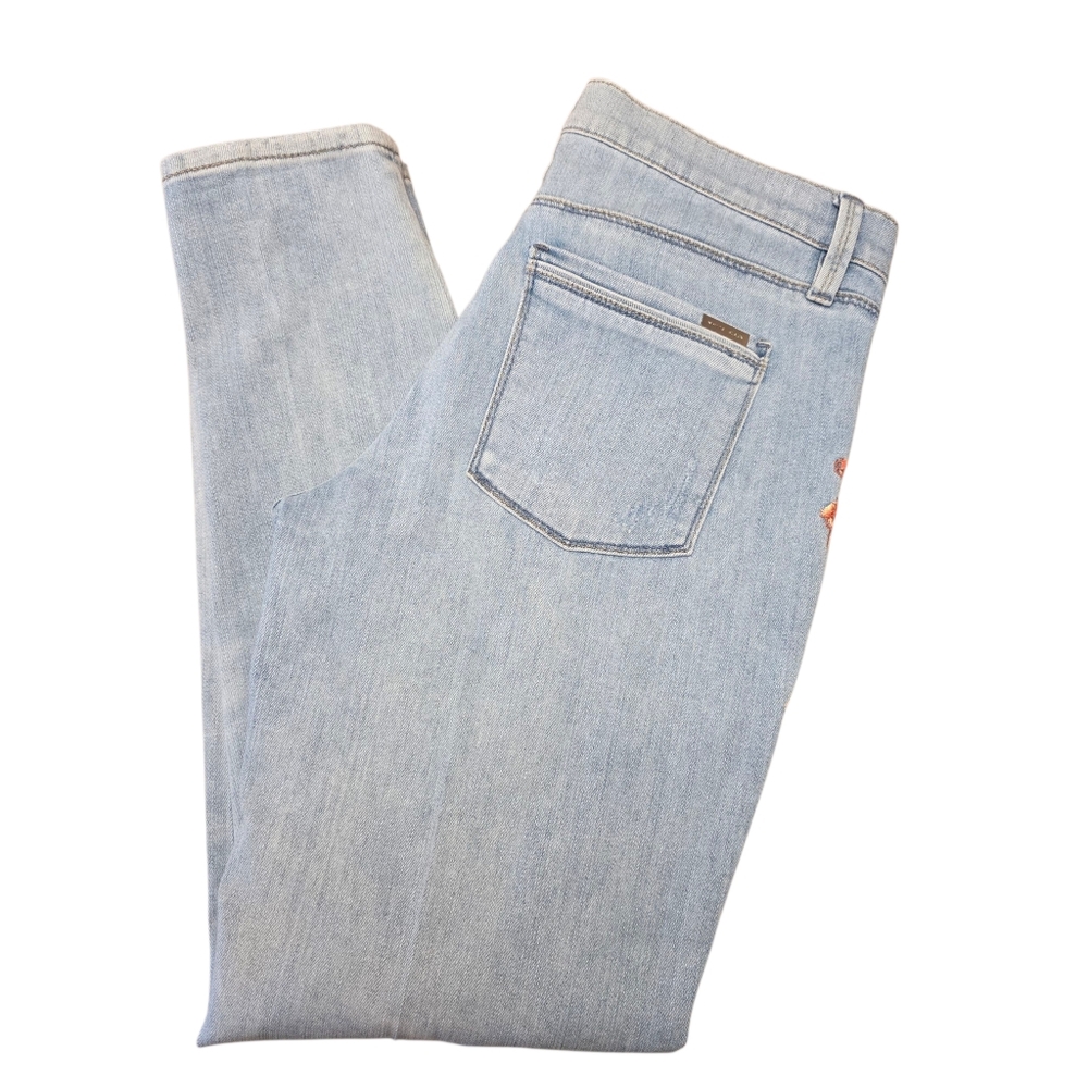 WHBM The Girlfriend Floral Embroidered Light Blue Jeans Size 6 - Picture 9 of 16